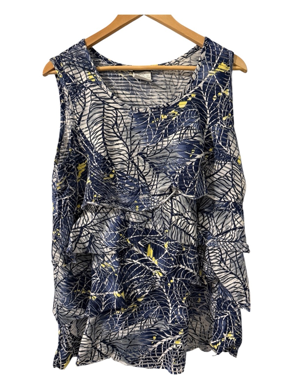 Clémentine Layered Sleeveless Blouse Blue Leaf Print Size Large